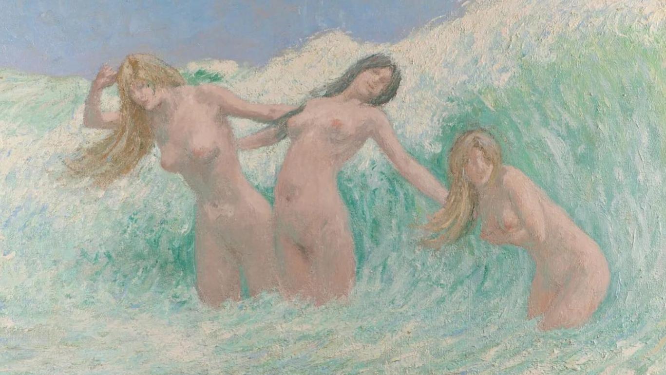 Jean Francis Auburtin (1866-1930), Sous la vague, huile sur toile, datée 1901, 65,5 x 92 cm.Estimation :... Sous la vague de Jean Francis Auburtin 