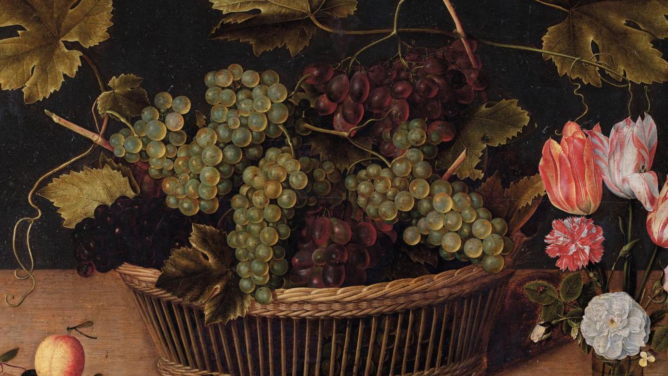 Isaak Soreau (1604-1644), Corbeille de raisins, fleurs dans un verre, noisettes,... Retour en grâce pour Isaak Soreau
