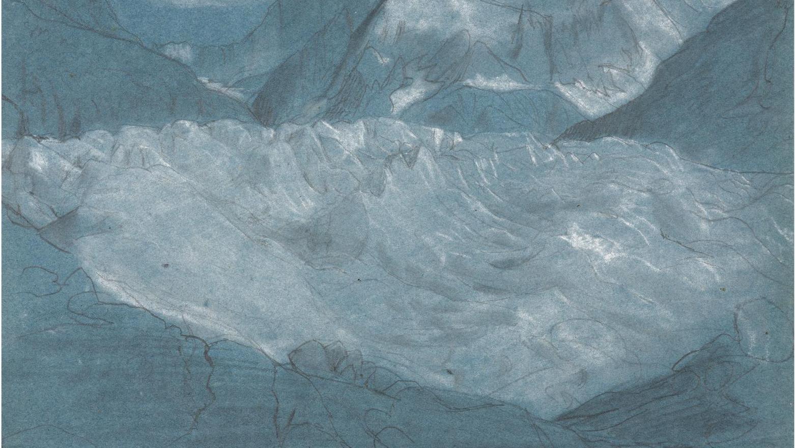Louis Janmot (1814-1892), La mer de glace au Montenvers avec la face Nord des Grandes... Louis Janmot, une vente en gants blancs