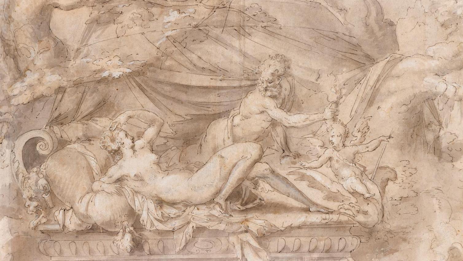 Jean Cousin le Fils (vers 1536-1595), Jupiter et Sémélé, plume et encre brune,lavis... Une pluie d’or pour les dessins et Jean Cousin le Fils