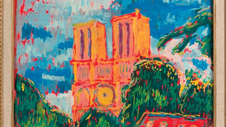 Fikret Moualla (1903-1967), Notre-Dame de Paris, gouache, 65 x 48,5 cm. Adjugé :... Notre-Dame en couleurs par Fikret Moualla
