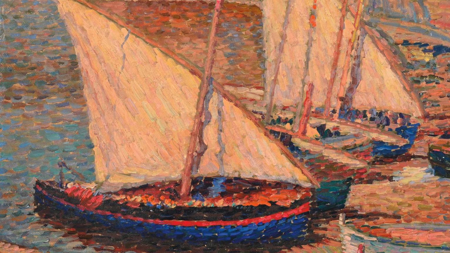 Henri Martin (1860-1943), Barques de pêche à Collioure, vers 1911, huile sur carton... Sur les quais de Collioure avec Henri Martin en 1911