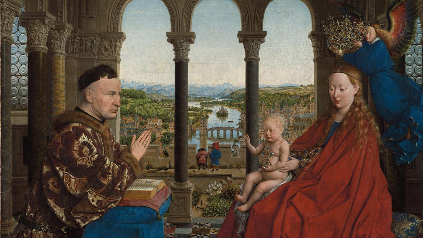Jan Van Eyck (c. 1390/1395-1441), The Madonna of Chancellor Rolin, oil on wood, 66... Van Eyck’s Madonna of Chancellor Rolin Restored and Exhibited at the Louvre 