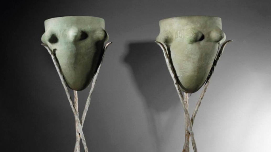 Élisabeth Garouste (née en 1949) et Mattia Bonetti (né en 1952), paire de lampadaires... Lumière «barbare» par Garouste et Bonetti