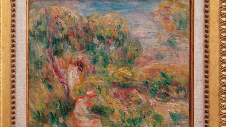 Auguste Renoir (1841-1919), Esquisse de paysage, femme en rouge assise, 1916, huile... Les courants impressionnistes du paysage