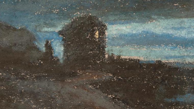 Claude Monet (1840-1926), Yport la nuit, pastel sur papier, contrecollé sur un papier... Paysage crépusculaire  par Claude Monet