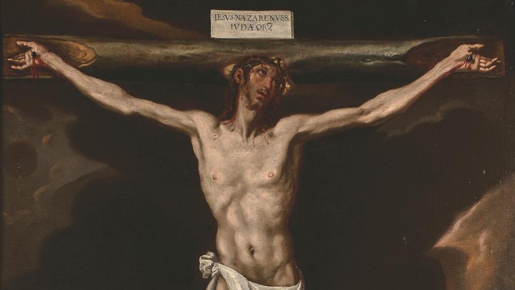 Luis Tristán (1586-1624), Christ on the Cross with the Portrait of a Donor, oil on... Christ by Luis Tristán, El Greco’s Best Student