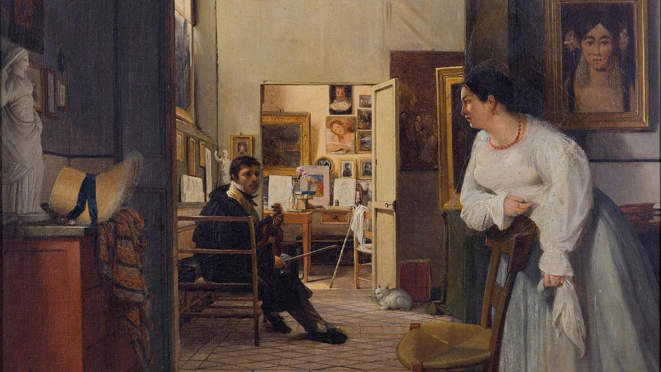 Jean Alaux (1786-1864), L’Atelier d’Ingres à Rome, 1818. © Musée Ingres Bourdelle... Objets d’artistes au musée Delacroix