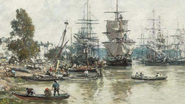 Eugène Boudin (1824-1898), Port de Bordeaux animé, huile sur toile, 1874, 40,5 x 65 cm.... boudin Au cœur  de l’animation bordelaise