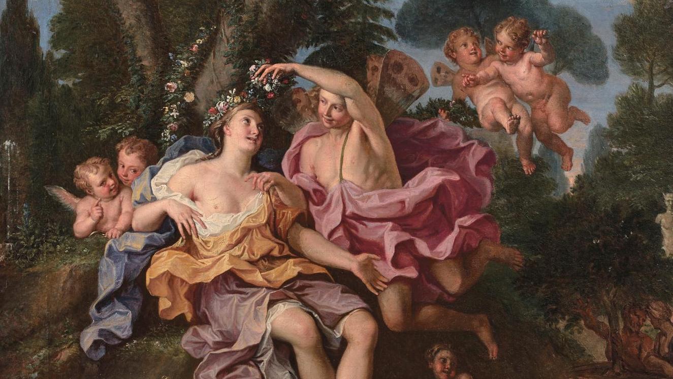 Noël Coypel (1628-1707), Zéphyr et Flore, huile sur toile, 59 x 76 cm. Adjugé : ... Une brise délicate de Noël Coypel 