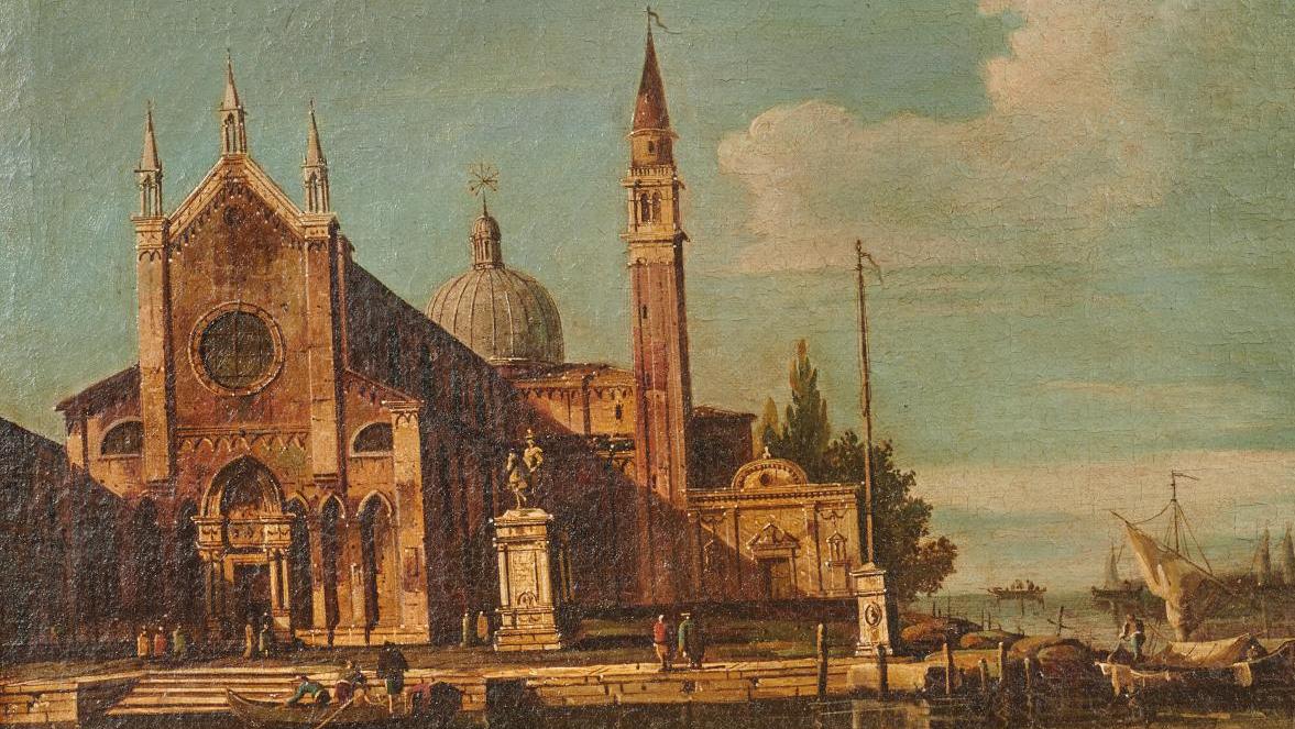 École italienne du XVIIIe siècle, entourage de Canaletto, Vue de fantaisie du Campo... Venise côté fantaisie dans l'Italie du XVIIIe 