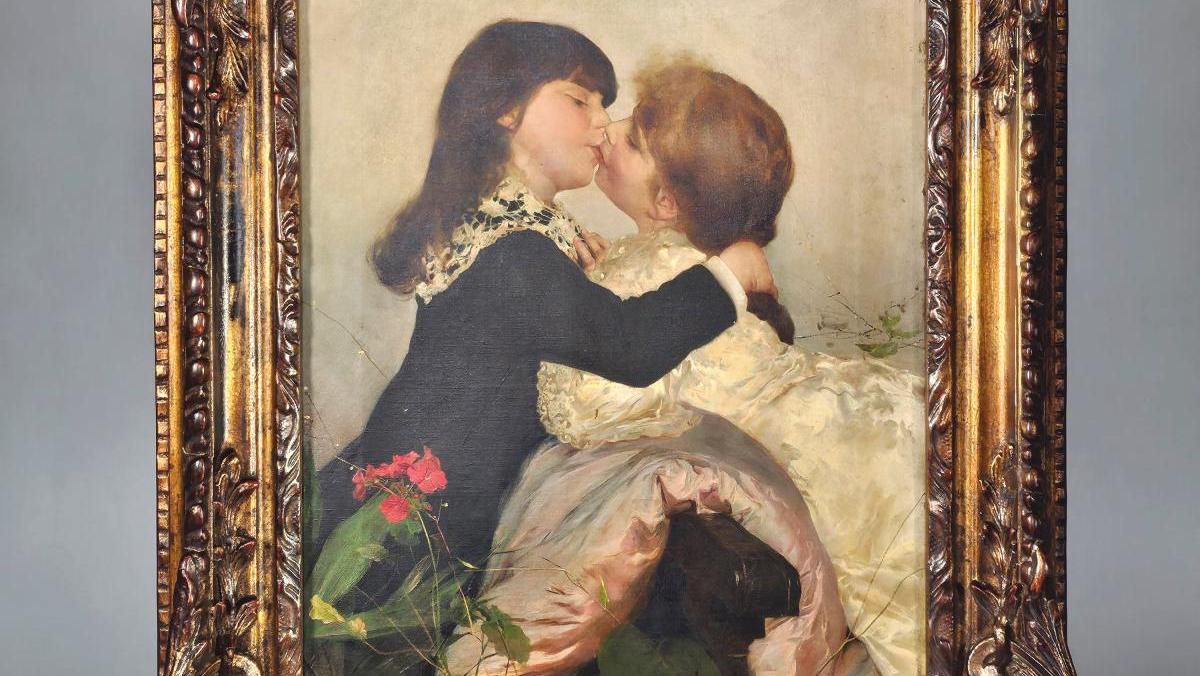 Alessandro Rontini (1854-1933), Premier baiser, huile sur toile, 55 x 35 cm. Estimation :... La touche suave d’Alessandro Rontini 