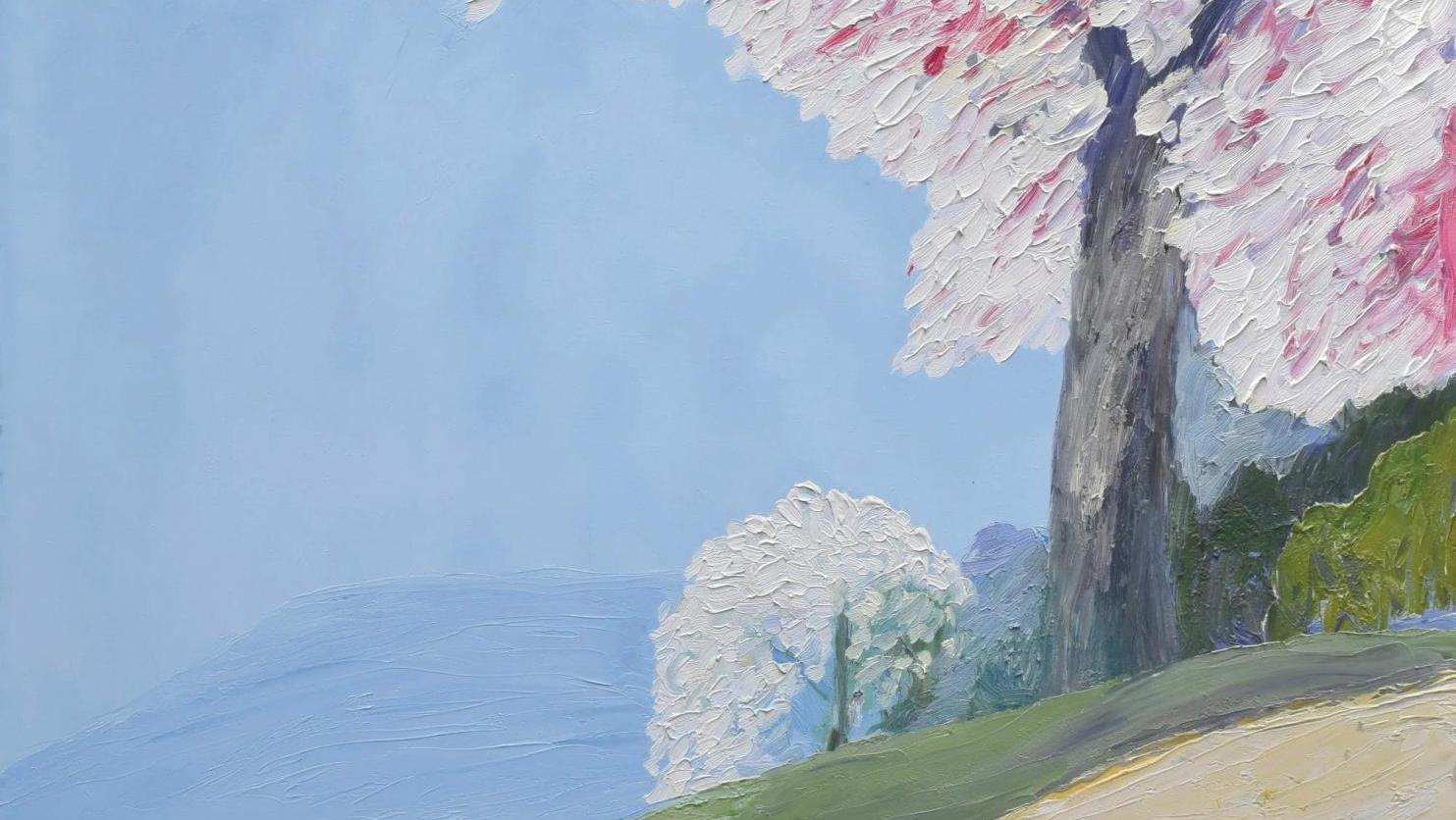 Roger Mühl (1929-2008), Arbre en fleurs, huile sur toile signée, 130 x 120 cm. Estimation :... Roger Mühl ou la monumentalité dans le paysage