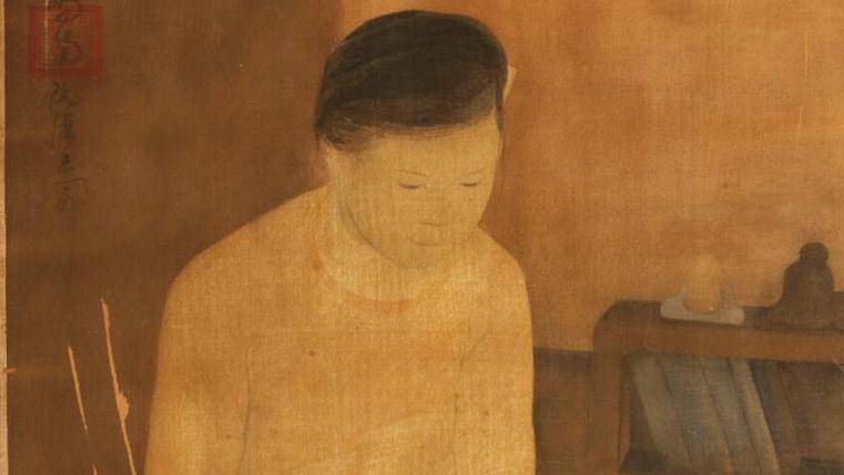 Phan Chanh (1892-1984), Jeune Femme à la lecture, aquarelle et gouache sur soie contrecollée,... Portraits de femmes par Nguye Phan Chanh et Picabia