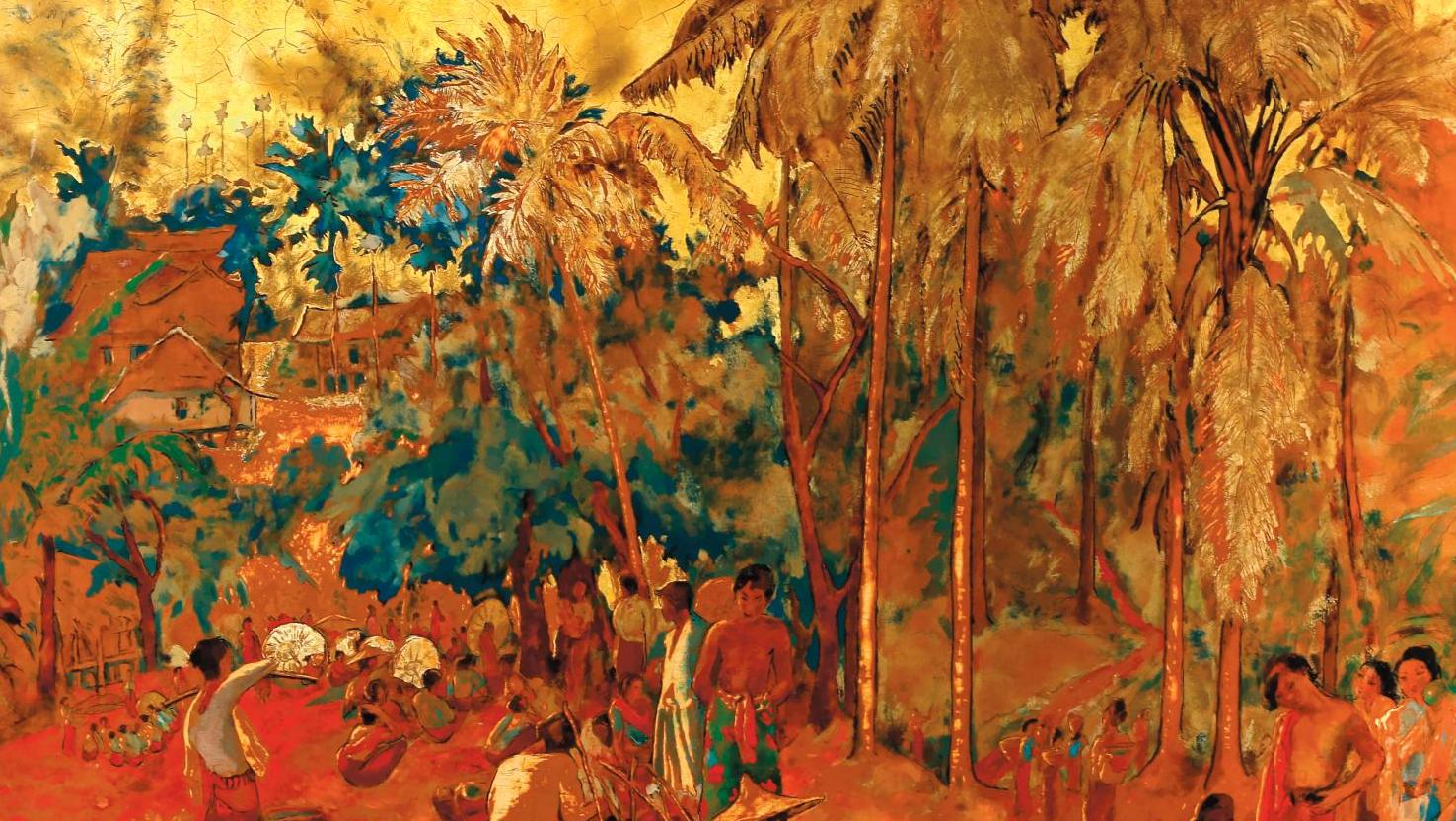 Alix Aymé (1894-1989), Marché au Vietnam, laque sur panneau, 50 x 70 cm. Estimation :... Alix Aymé et la laque, passion d’une vie