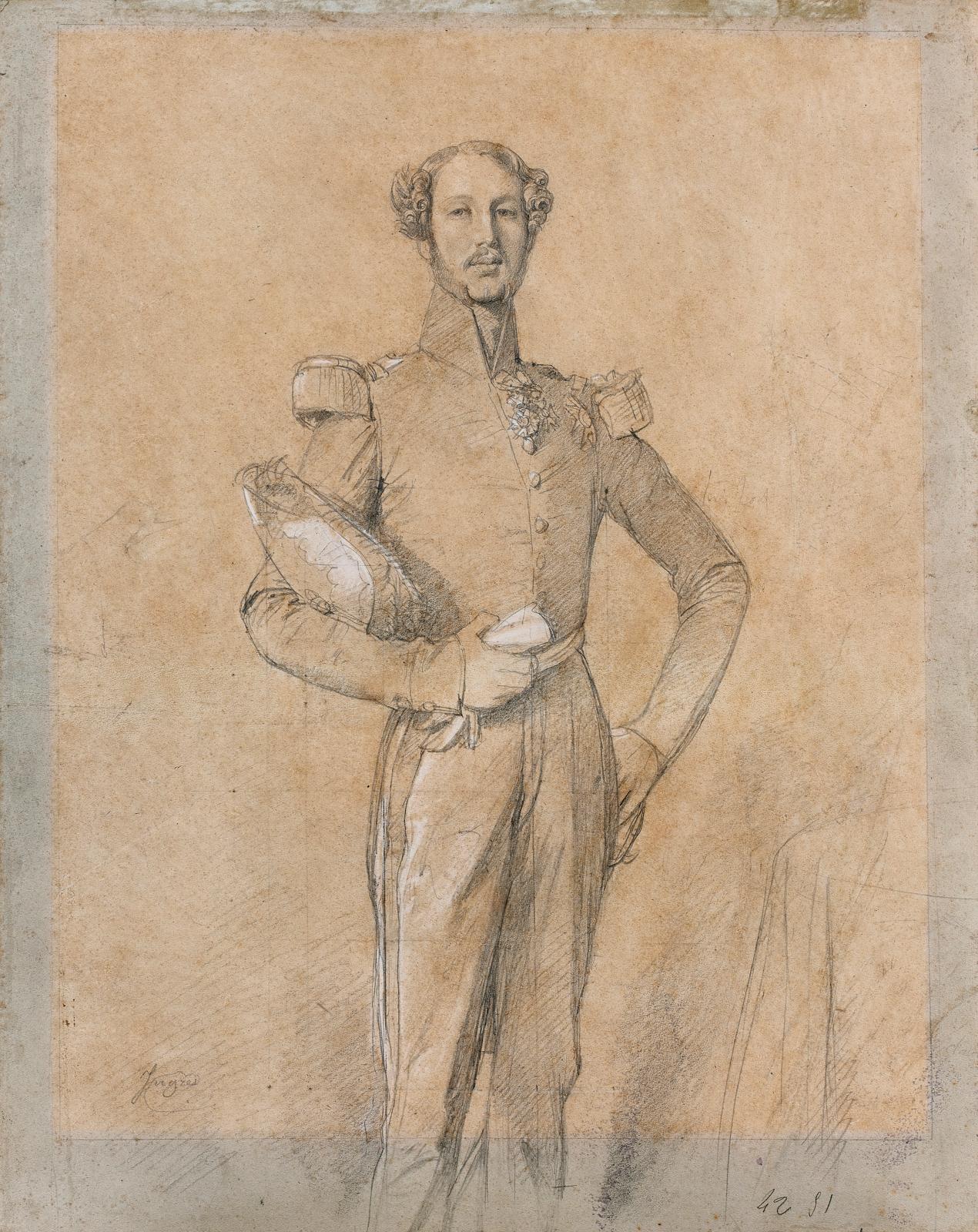 Jean Auguste Dominique Ingres (1780-1867), Ferdinand-Philippe, duc d’Orléans, crayon noir, estompe, rehauts de gouache blanche et lavis gris sur papie