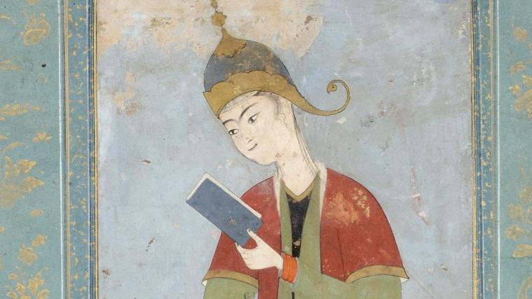 Iran oriental, Khorassan (Hérat), période safavide, vers 1575. Princesse lisant,... Miniatures persanes du XVIe 