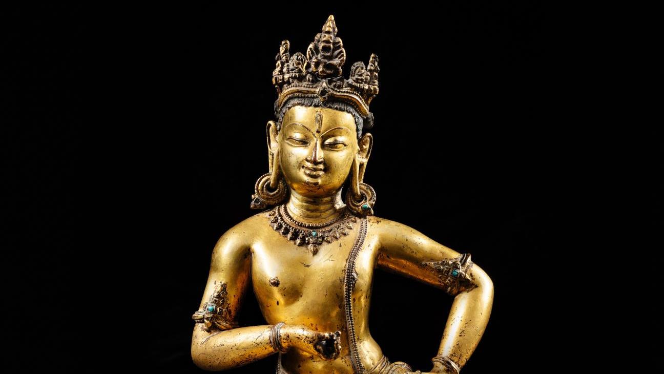 Tibet ou Népal, XIIIe-XIVe siècle, royaume Khasa Malla, statuette de Vajrasattva... Un Vajrasattva en bronze de l'Himalaya