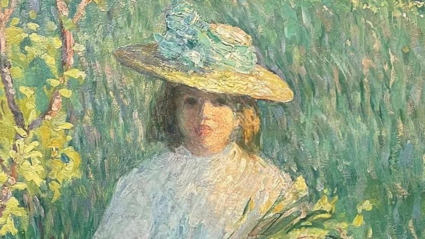 Henri Lebasque (1865-1937), Petite fille cueillant des fleurs, 1898-1899, huile sur...  La petite fille dans la prairie du peintre Henri Lebasque