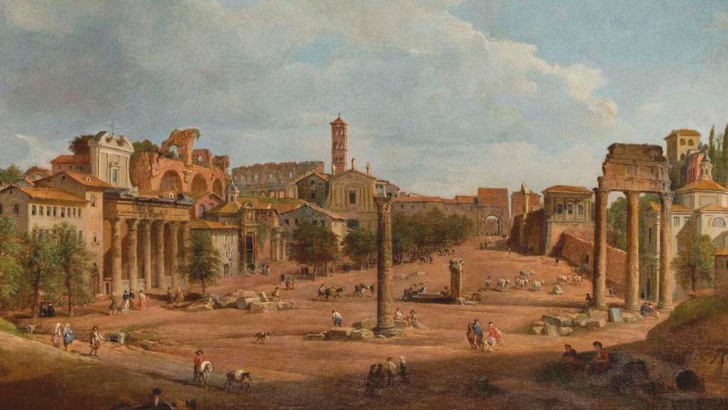 									157 136 € 			Giovanni Paolo Panini (1691-1765), Vue du Forum romain prise... Cote : les caprices architecturaux 