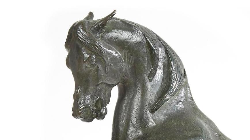 Antoine Louis Barye (1795-1875), Cheval turc n° 1, bronze à patine brun-vert nuancé,... Incontournable Barye !