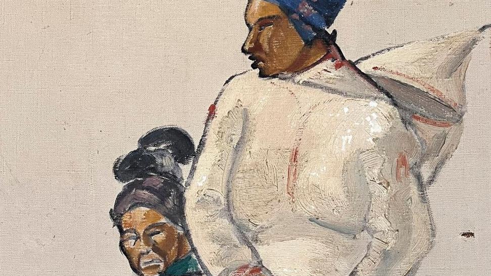 René-Yves Creston (1898-1964), Femmes inuites, huile sur toile, vers 1933, signée... René-Yves Creston, un peintre-ethnologue chez les Inuits au Groenland