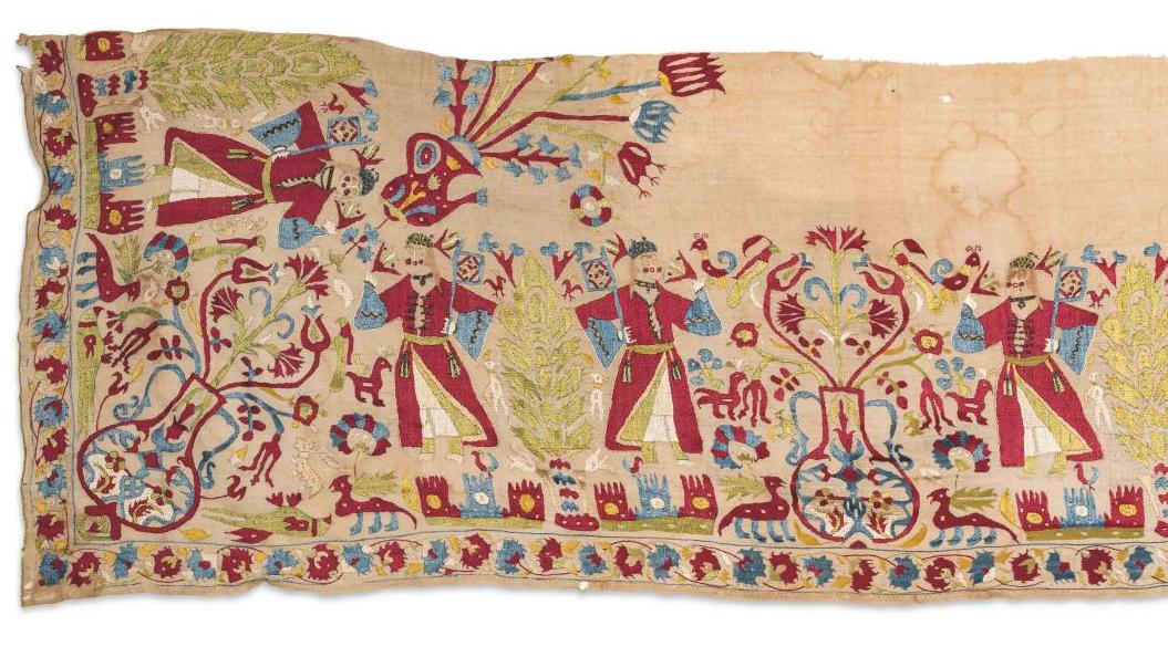 Grèce, Épire, Jannina, vers 1700. Bordure de drap en coton ou lin brodé de fils de... Oriental Nights