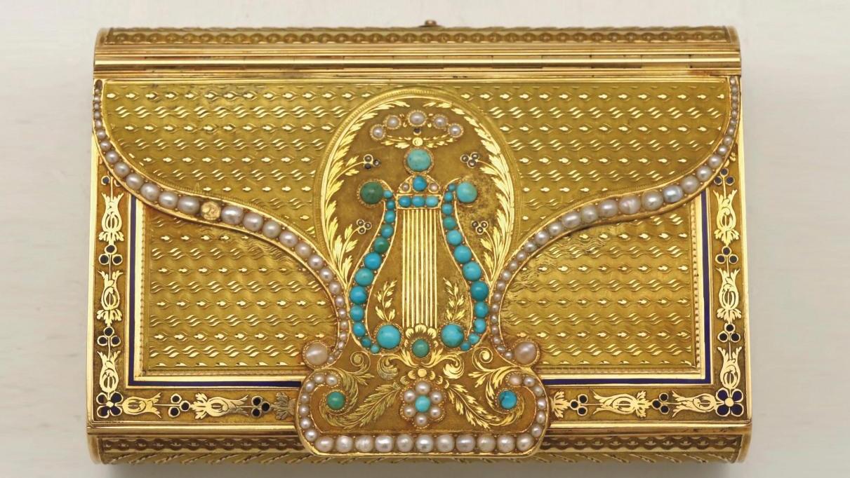 Jean-Georges Rémond et Cie, Genève, 1804-1811, boîte à musique rectangulaire en or... Une boîte à musique signée Rémond 