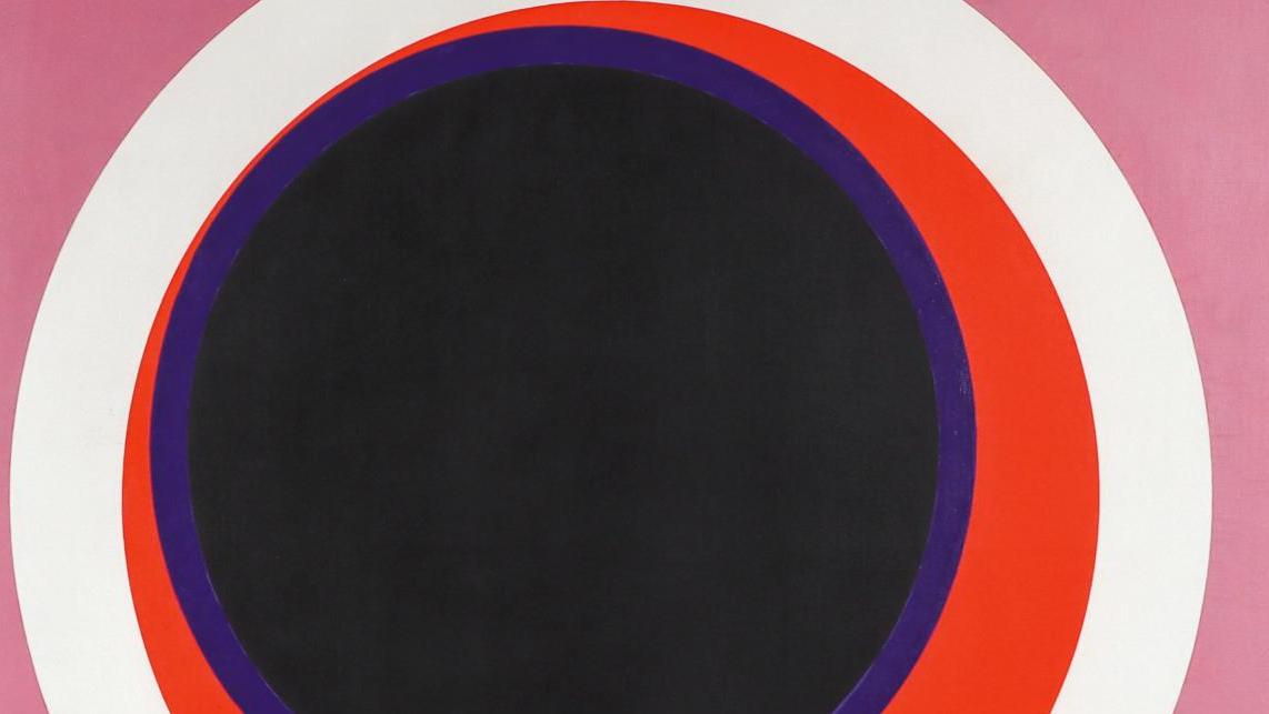 Geneviève Claisse (1935-2018), Cercles, 1969, huile sur toile, signée et datée, 80... Geneviève Claisse ou le langage de la forme géométrique 