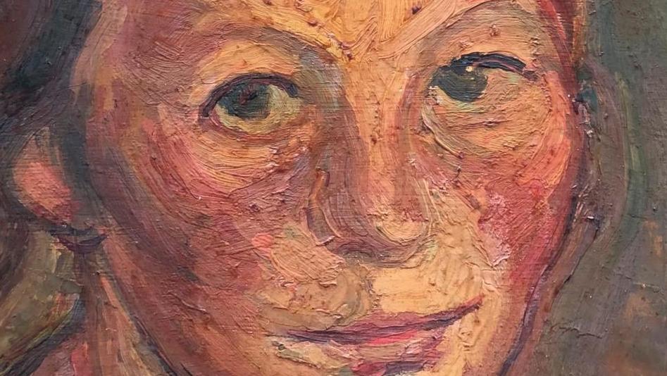 Maria Lassnig (1919-2014), Autoportrait, huile sur panneau signée et datée 1943,... Un autoportrait précoce de Maria Lassnig