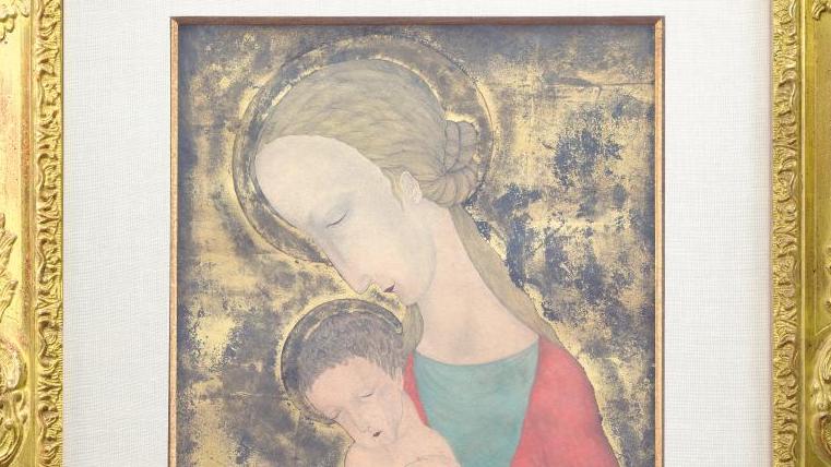 Léonard Tsuguharu Foujita (1886-1968), Vierge à l’Enfant, gouache et peinture or,... Touchante religiosité avec Foujita 