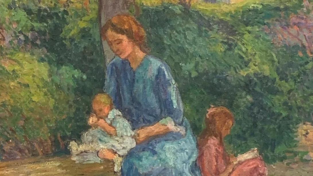 Jean Peské (1870-1949), Portrait de la femme du peintre et ses enfants, huile sur... Jean Peské en famille