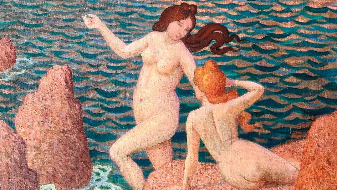 Albert Clouard (1866-1952), Les Sirènes, vers 1905-1906, huile sur toile, signée,...  Des sirènes d’Albert Clouard, le plus breton des symbolistes