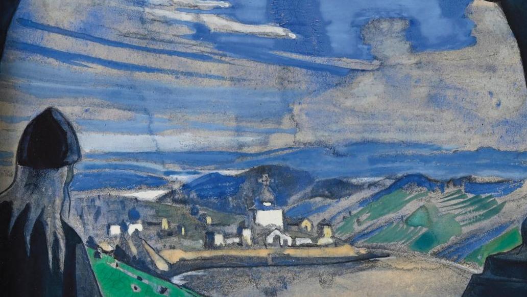 Nicolas Roerich (1874-1947), Terre slave, aquarelle, rehauts de gouache et mine de... Fois deux pour Nicolas Roerich et le symbolisme russe