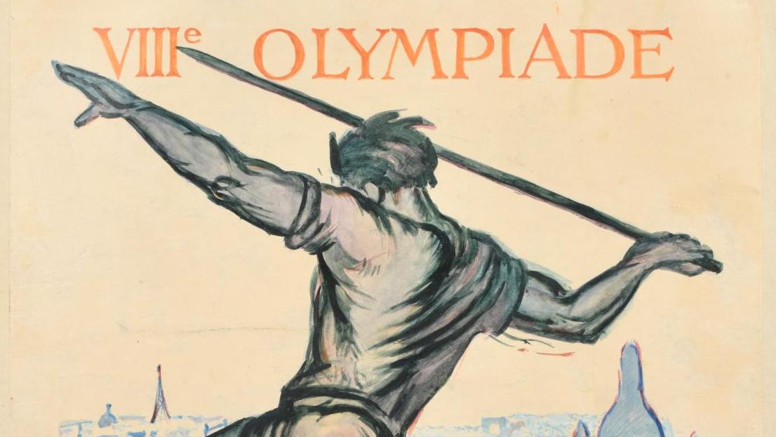 Italo Orsi (1889-1947), gouache originale de l’affiche officielle des VIIIe jeux... Médailles et affiches : une vente souvenir des jeux Olympiques de Paris 1924