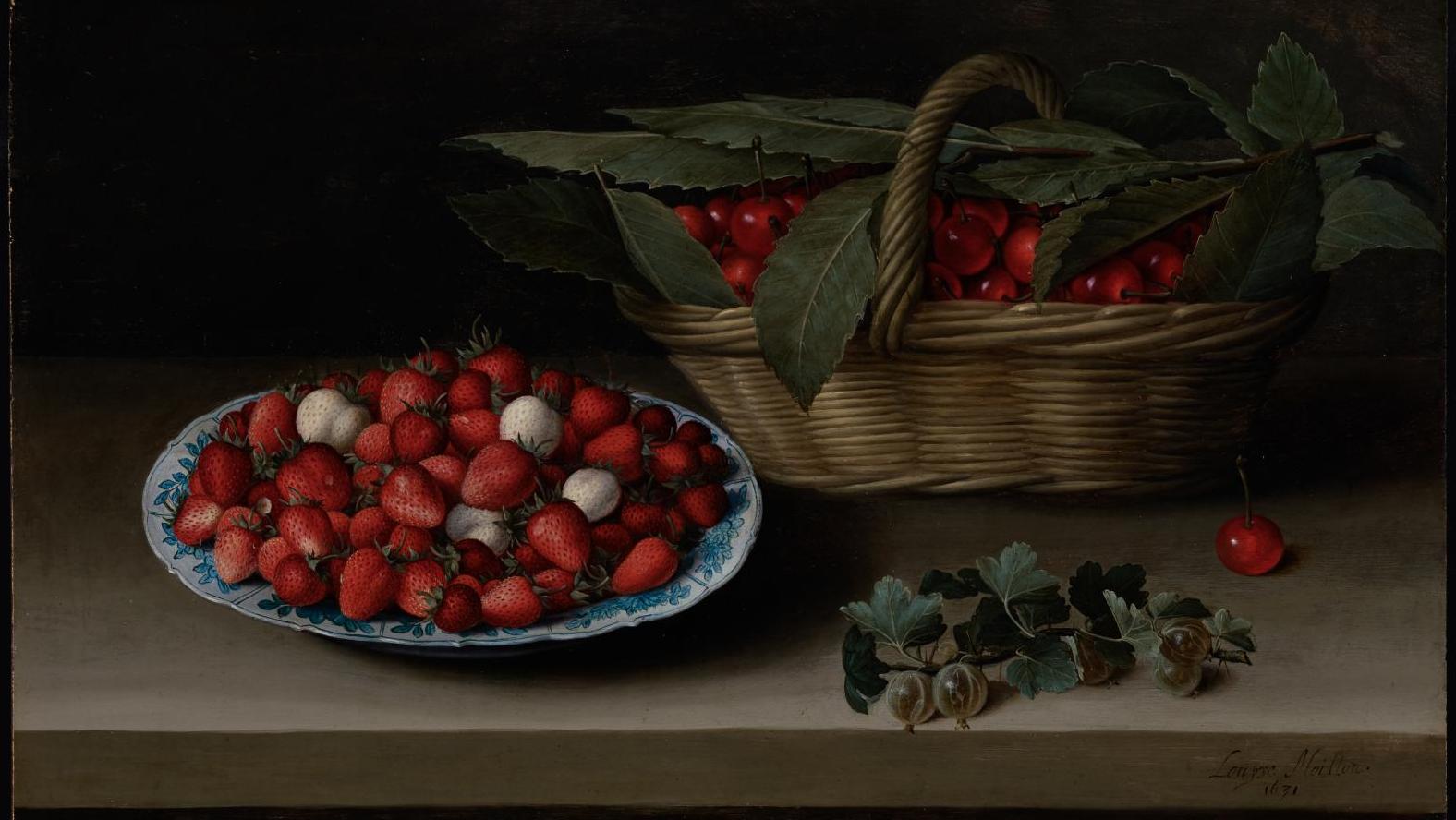 Louyse Moillon (vers 1610-1696), Nature morte à la coupe de fraises, panier de cerises,... Louyse MOILLON (vers 1610-1696)