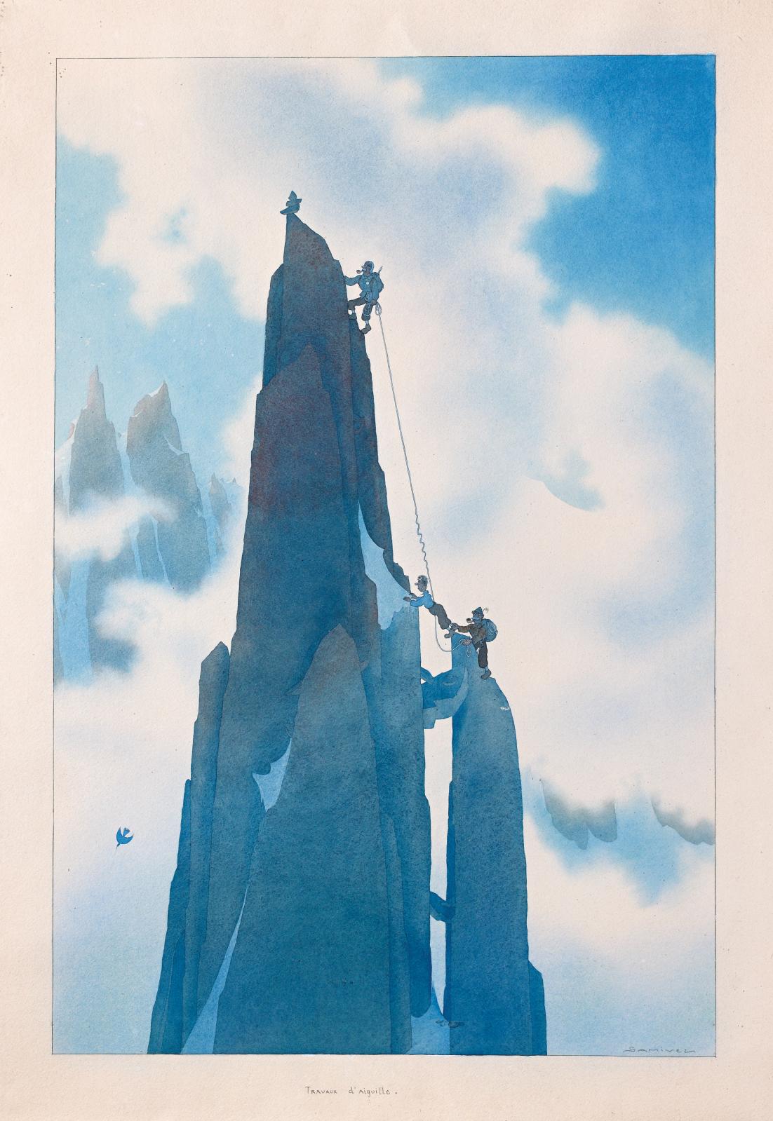 Paul Gayet-Tancrède, dit Samivel (1907-1992). Travaux d’aiguille, aquarelle, 51 x 33 cm. Paris, Drouot, 7 décembre 2018. Blanchet & Associés OVV. Adju