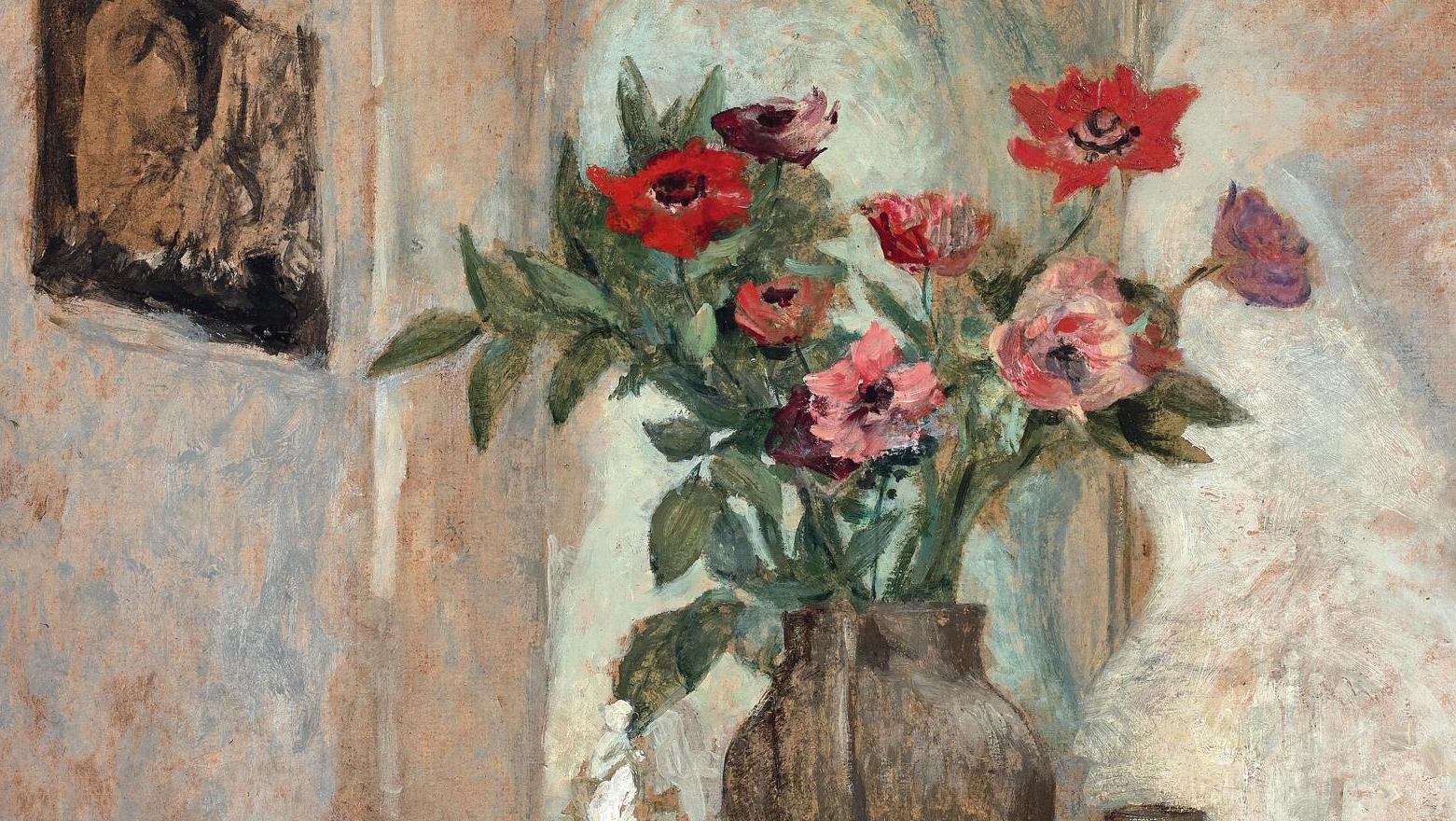 Édouard Vuillard (1868-1940), Anémones, 1907, peinture à la colle sur carton, contrecollé... Vuillard, la peinture décorative