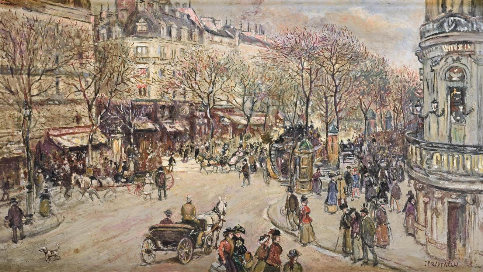 Jean-François Raffaëlli (1850-1924), Boulevard des Italiens, vers 1900, huile sur... Raffaëlli et les visages du XIXe siècle