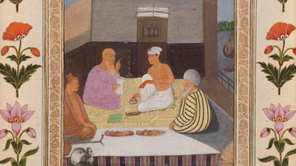 Inde moghole, fin du XVIIIe siècle. Le Sage enseignant à un jeune prince, page probablement... Le sage enseignement d'un manuscrit de l'Inde moghole