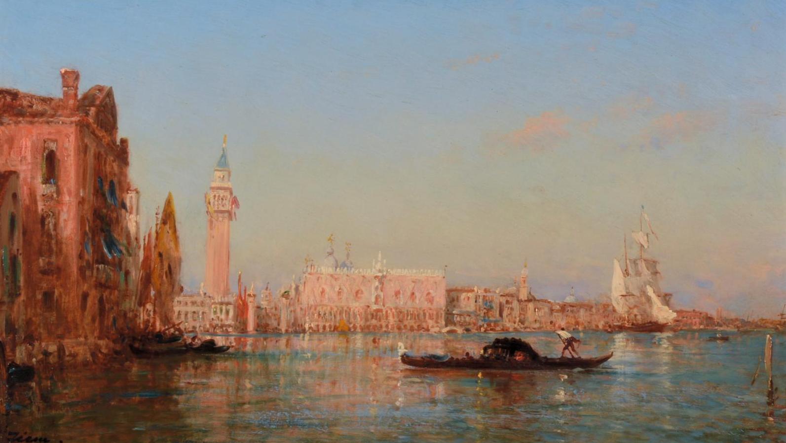 Félix Ziem (1821-1911), Le Palais des Doges vu du canal della Grazia, panneau, 56,5 x 84 cm.... Venise, la seconde patrie de Félix Ziem