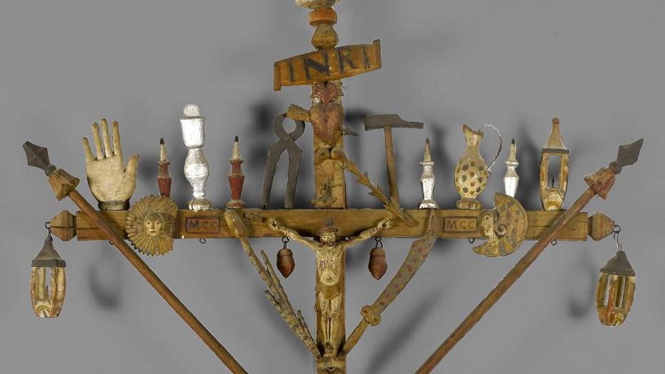 Vallée du Rhône, XIXe siècle. Croix d’équipage de barque patronale aux instruments... Porter sa croix peut mener à un haut résultat 