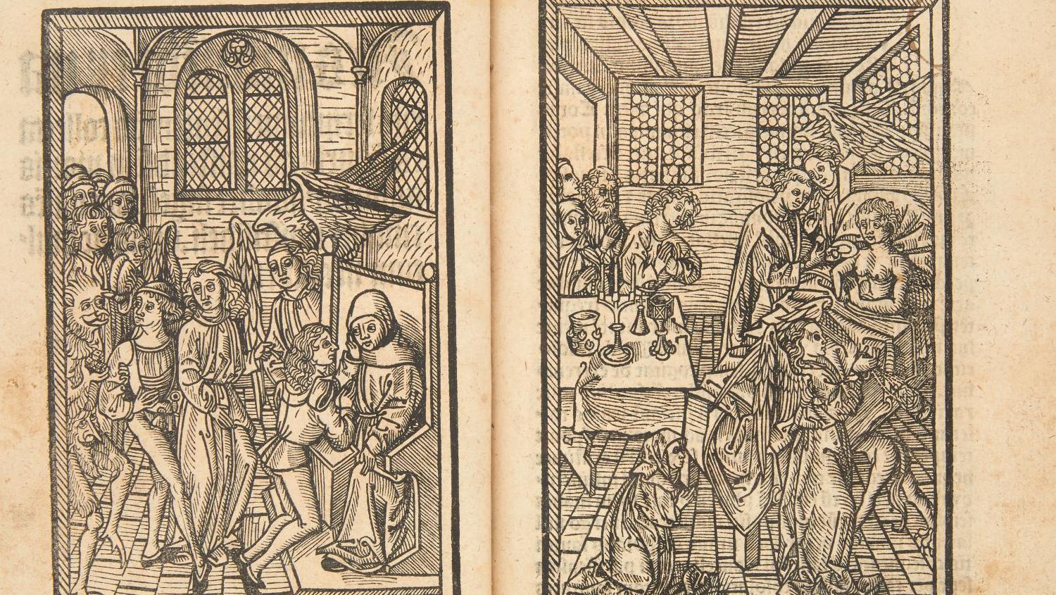 Ars moriendi, Leipzig, Konrad Kachelofen, vers 1495-1498, incunable in-4o, reliure... Diabolique : La mort au cœur de la vie du Moyen Âge