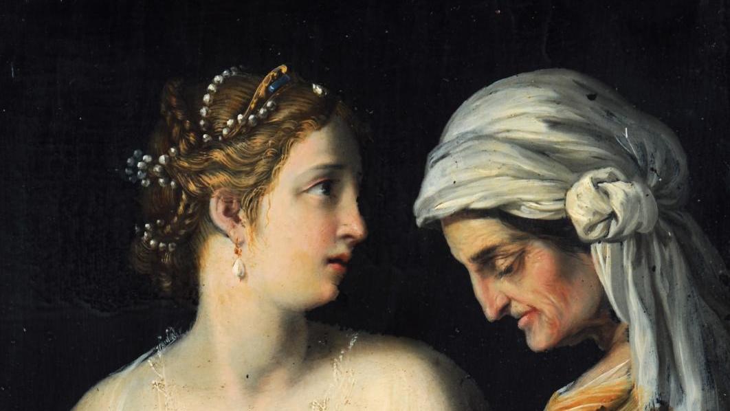 Jacques Stella (1596-1657), Judith avec la tête d’Holopherne, peinture sur ardoise,... Une Judith peinte sur la pierre