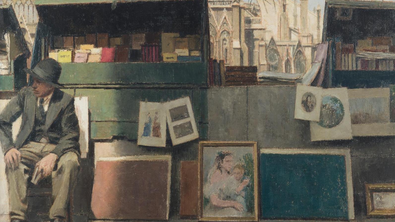 Bernard Boutet de Monvel (1881-1949), Les Bouquinistes, huile sur toile, 60 x 73 cm,... Les bouquinistes en route pour l’Unesco
