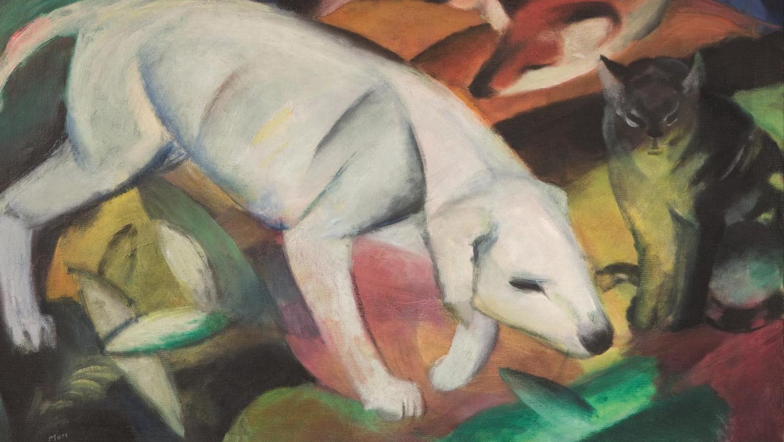 Franz Marc (1880-1916), Trois animaux (chien, renard et chat), 1912, huile et tempera... Franz Marc/August Macke L’Aventure du Cavalier bleu
