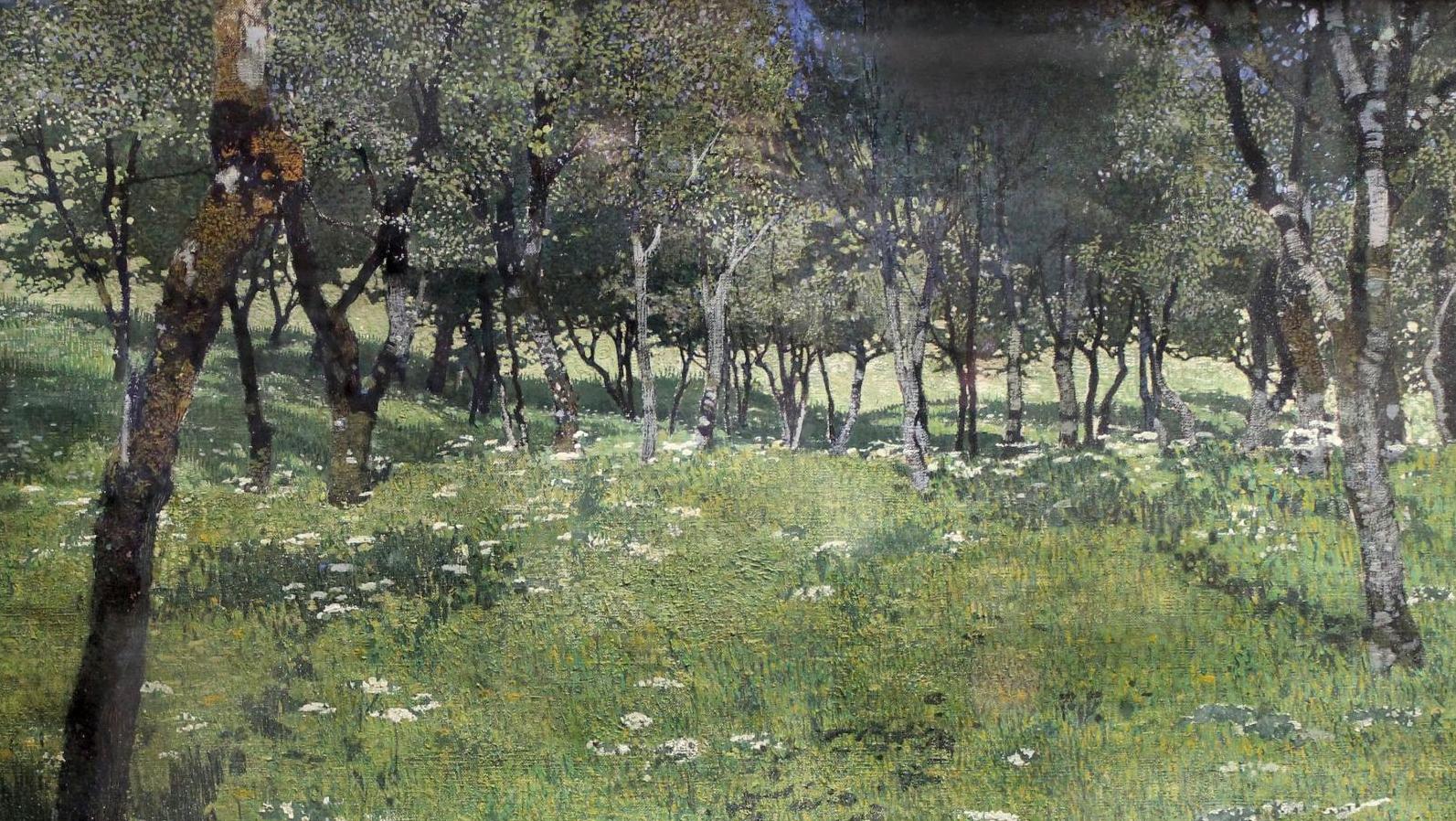 Ludwig Heinrich Jungnickel (1881-1965), Clairière fleurie, huile sur toile, 44 x 64 cm.... Lumière sur Jungnickel