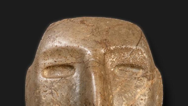Mexique, État de Guerrero, Mezcala, préclassique tardif, 500-200 av. J.-C. Masque... D’une collection d’objets préhispaniques