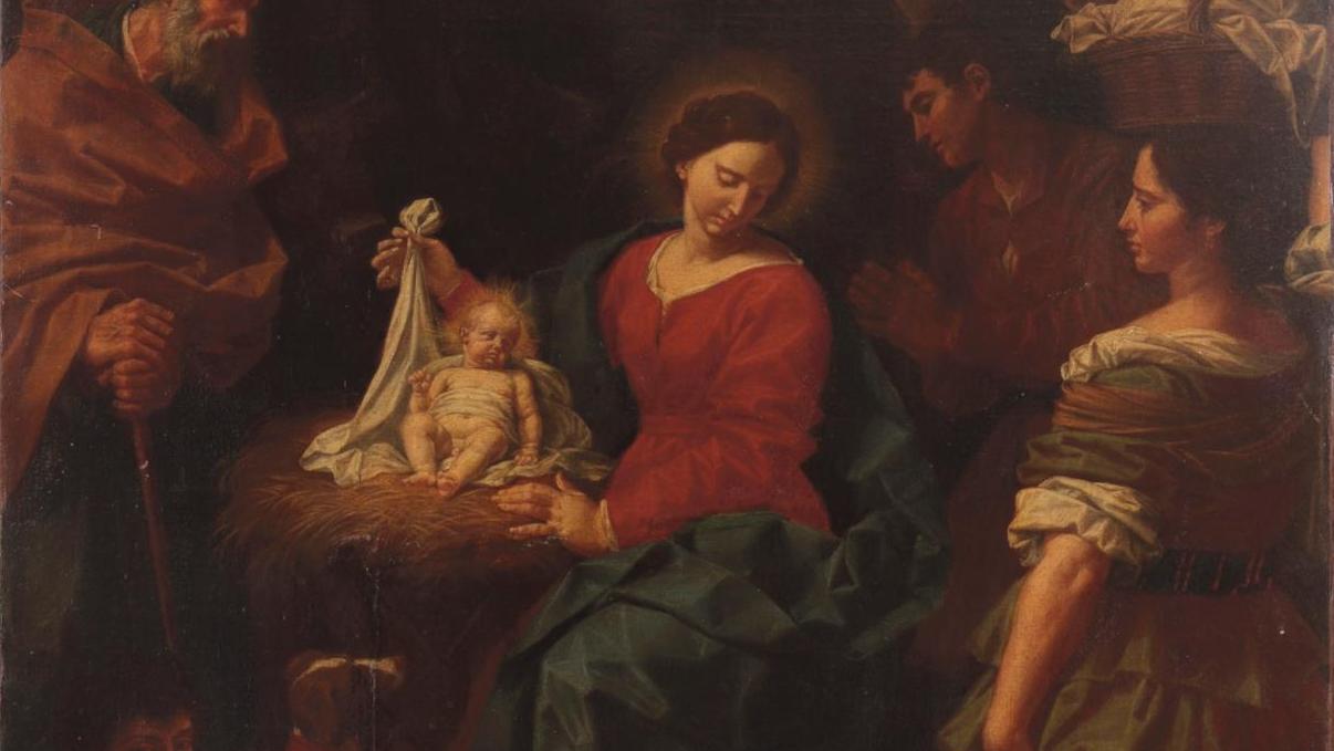 Attribué à Simone Cantarini (1612-1648), Nativité, toile, 107 x 82 cm. Adjugé : 63... Fleurons de la peinture religieuse