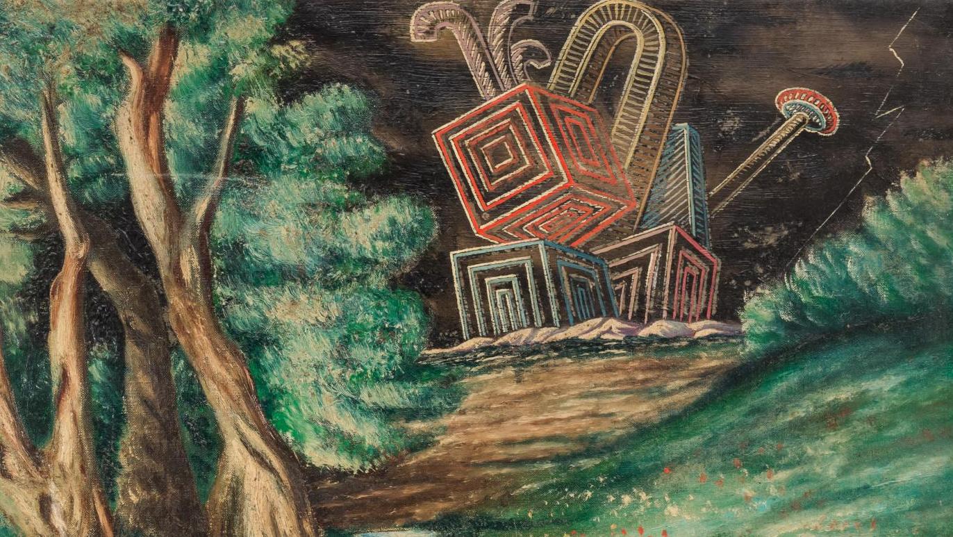 Alberto Savinio (1891-1952), Apparition du printemps, huile sur toile, signée et... Le monde selon Savinio